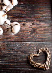 valentine background with heart on dark wooden
