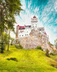Landscape with medieval Bran castle known for the myth of Dracula