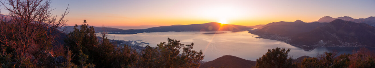 panoramas view of Kotor Bay during sunset