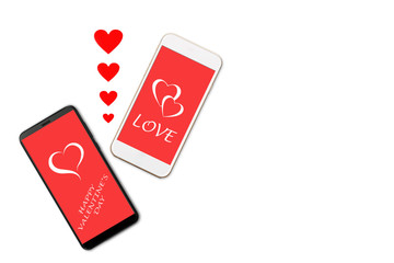Valentine day concept, love message - hearts flying out smartphone, Isolated on white background