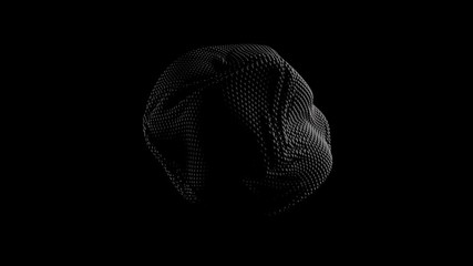 3d render of dark black abstract sphere silhouette shape with soft wave movement on black background. 4k seamless loop animation.