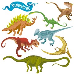 Dinosaurs isolated on white back vector format land hand draw illustration set 4