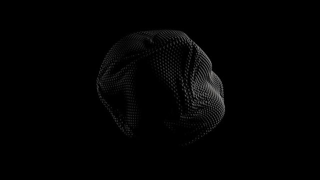 3d render of dark black abstract sphere silhouette shape with soft wave movement on black background. 4k seamless loop animation.