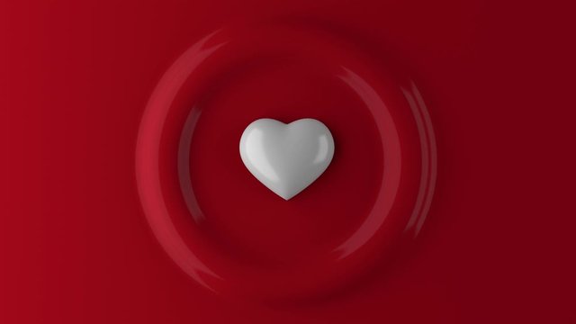 3d render of pulsating white heart sending ripples on red background. 4k seamless loop animation.
