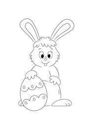 cute rabbit with easter egg, outline
