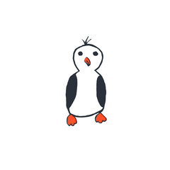 simple primitive penguin, childish style, childish drawing, naive. Line markers, cheerful design. Design for wallpaper, wrapping paper, fabric, textile, baby clothes.