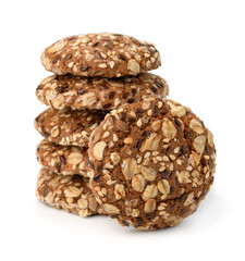 Stack of multigrain cookies with sesame and flaxseeds