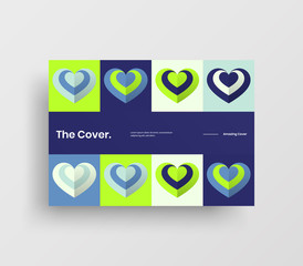 Amazing Valentine's day vector A4 horizontal orientation front page mock up. Abstract cover with heart illustration design layout. Holiday greeting card simple creative brochure template background.