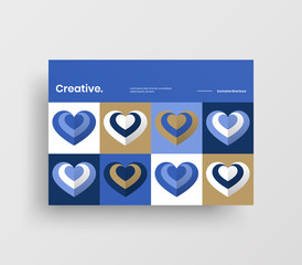 Amazing Valentine's day vector A4 horizontal orientation front page mock up. Abstract cover with heart illustration design layout. Holiday greeting card simple creative brochure template background.
