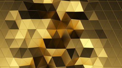 Beautiful gold low poly surface morphing in abstract 3d animation. 3d illustration