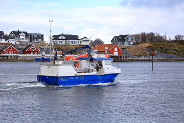 Fototapeta premium Fishing boat out to the fishing field without Brønnøysund