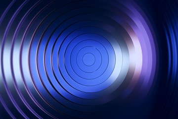Abstract pattern of circles with the effect of displacement. Modern blue light. Clean rings animation. Abstract background for business presentation. 3d illustration