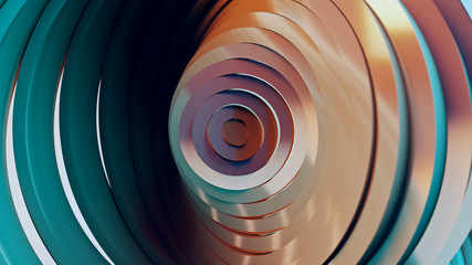 Abstract pattern of circles with the effect of displacement. Modern Teal orange light. Clean rings animation. Abstract background for business presentation. 3d illustration