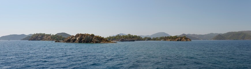 Fototapeta na wymiar Panoramic of scenic islets in Fethiye bay, Turkey.