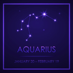 Sign of the zodiac with a signature. Aquarius. Template for flyers of fortune-telling cards, predictions, advertising, horoscopes
