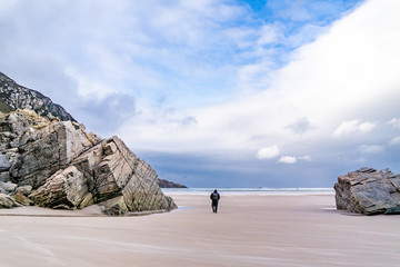 Huge rock on Maghera beach near Ardara County Donegal in Ireland.