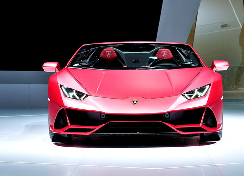 Lamborghini Huricane EVO Spider - Red Supercar On Stage.