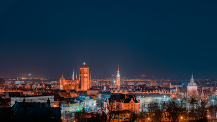 Night panorama of the city of Gdańsk