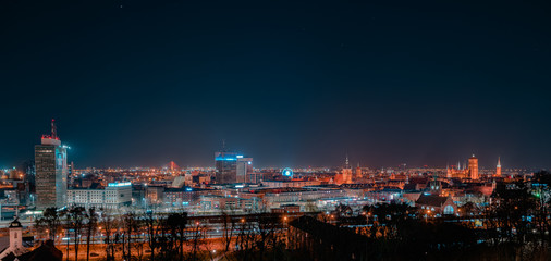 Night panorama of the city of Gdańsk