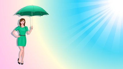 slim young woman holding umbrella isolated background