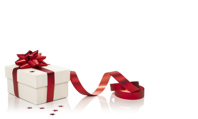 white background with white and red gift