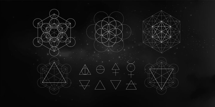 Occult symbols isolated on dark background. Magic vector elements