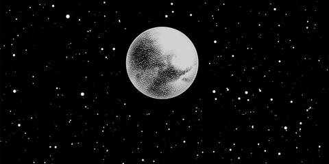 Obraz na płótnie Canvas Full moon with stars isolated on dark background. Magic vector elements