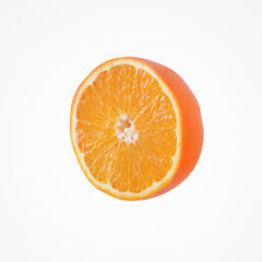 Delicious vibrant half an orange isolat on white background.