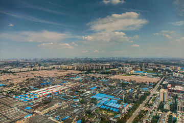 part of the City of Chengdu, province Sichuan - aerial view - during a sunny summer day 
