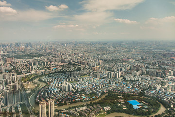 Obraz premium part of the City of Chengdu, province Sichuan - aerial view - during a sunny summer day 