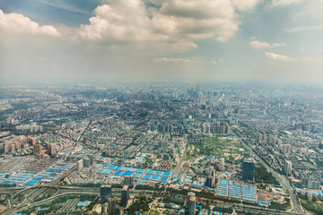 part of the City of Chengdu, province Sichuan - aerial view - during a sunny summer day 