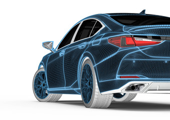 3D rendering representing an x-ray of a car