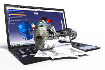 3D rendering representing a computer aided design. Data, fiber