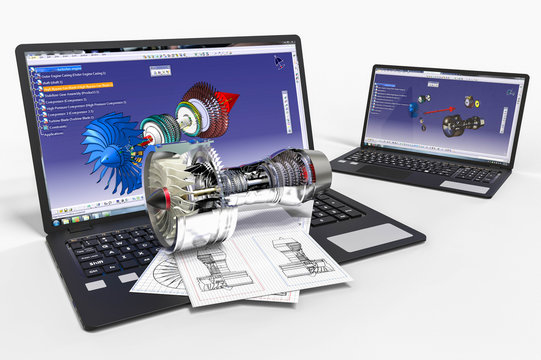 3D rendering representing a computer aided design. Data, fiber