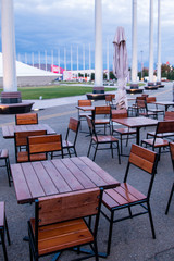 tables and chairs in a summer cafe