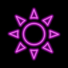 Pink neon sign of the sun or a flower with a large core and pointed petals