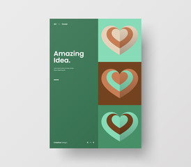 Amazing Valentine's day vector A4 vertical orientation front page mock up. Abstract cover with heart illustration design layout. Holiday greeting card simple creative brochure template background.