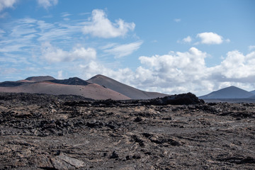 Volcanic landscape of Timanfaya National Park on island Lanzarote