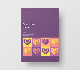 Amazing Valentine's day vector A4 vertical orientation front page mock up. Abstract cover with heart illustration design layout. Holiday greeting card simple creative brochure template background.