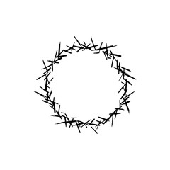 Crown of thorns sketch logo. Graphic design for card, poster, postcard, sticker, tee shirt. Easter religious symbol of Christianity. Crown of thorns hand drawn vector illustration.