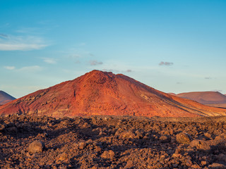Volcanic landscape of Timanfaya National Park on island Lanzarote..