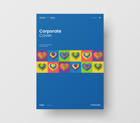 Amazing Valentine's day vector A4 vertical orientation front page mock up. Abstract cover with heart illustration design layout. Holiday greeting card simple creative brochure template background.