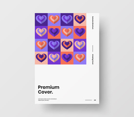 Amazing Valentine's day vector A4 vertical orientation front page mock up. Abstract cover with heart illustration design layout. Holiday greeting card simple creative brochure template background.