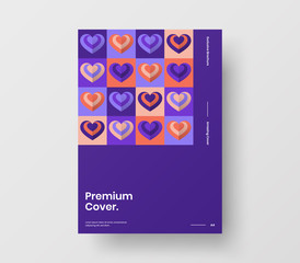 Amazing Valentine's day vector A4 vertical orientation front page mock up. Abstract cover with heart illustration design layout. Holiday greeting card simple creative brochure template background.