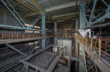 The interior of a closed waste incinerator plant. Huge units of the gas-cleaning system