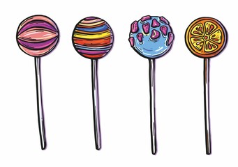 set of sweets, caramels, candy on a stick