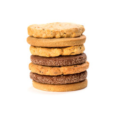 Stacked chip cookies isolated on white background