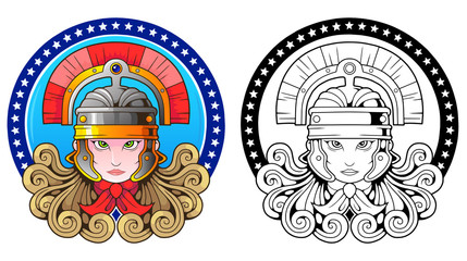 cute mythological Valkyrie in a helmet, illustration design