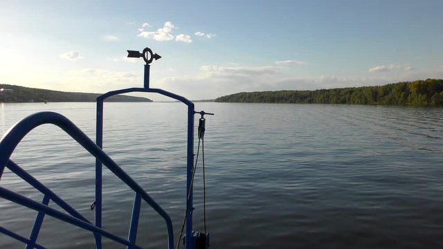 View from the nose of the ship to the river Volga.