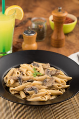 mushroom pasta with lemonade